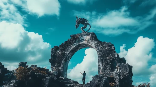 Ancient Stone Archway with Dragon Sculpture