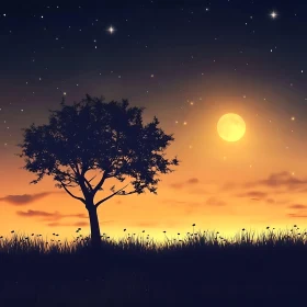 Peaceful Evening Landscape with Starry Sky
