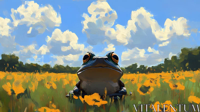 Frog Amidst Blossoming Flowers AI Image