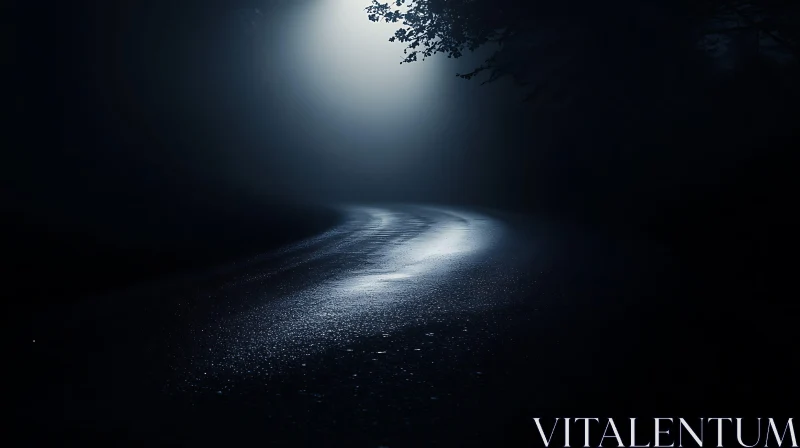 Night Road With Fog AI Image