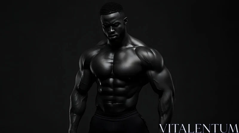 Black and White Muscular Man Portrait AI Image