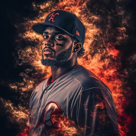 Fiery Baseball Athlete Close-Up