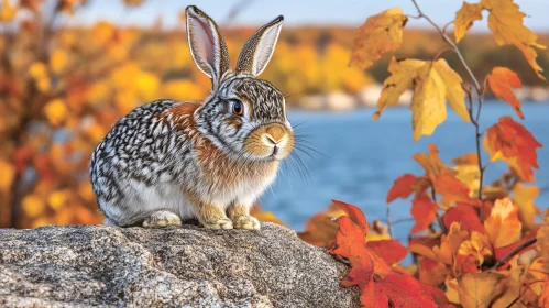 Rabbit Among Autumn Leaves