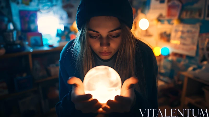 Girl Holding a Magic Sphere AI Image