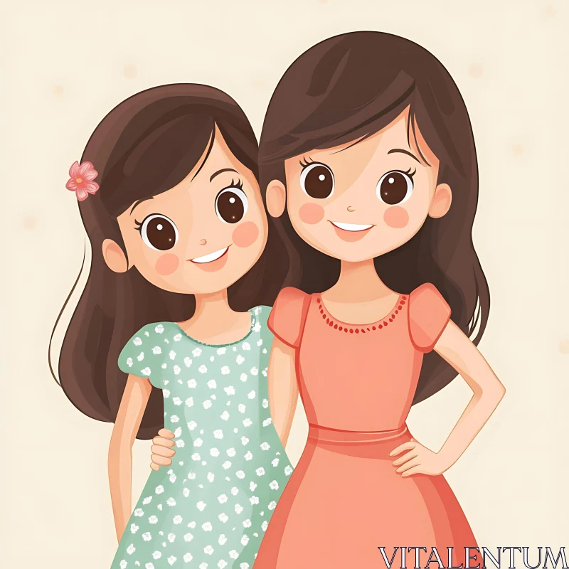 AI ART Two Cartoon Girls in Dresses