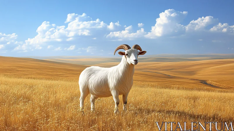 White Goat in Wheat Field AI Image