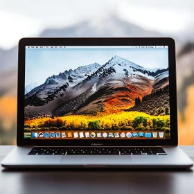 Laptop Featuring Scenic Mountain Wallpaper