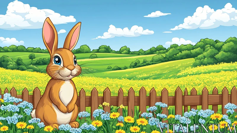 AI ART Charming Bunny Illustration with Wildflowers