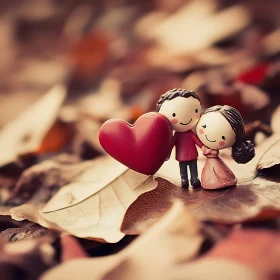 Miniature Love in Autumn Leaves