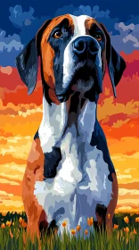 Artistic Dog in Colorful Sunset