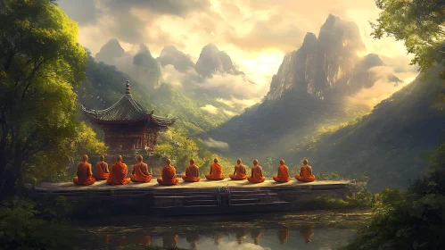 Tranquil Monks in Nature's Embrace