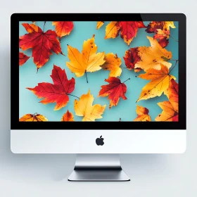 Vibrant Autumn Foliage on Light Blue Background