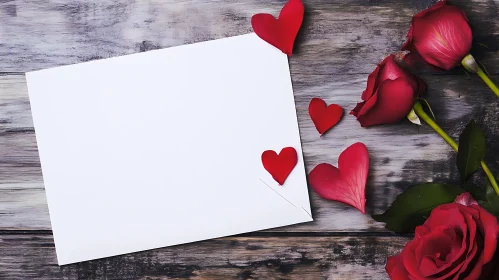 Roses and Hearts on Wooden Table