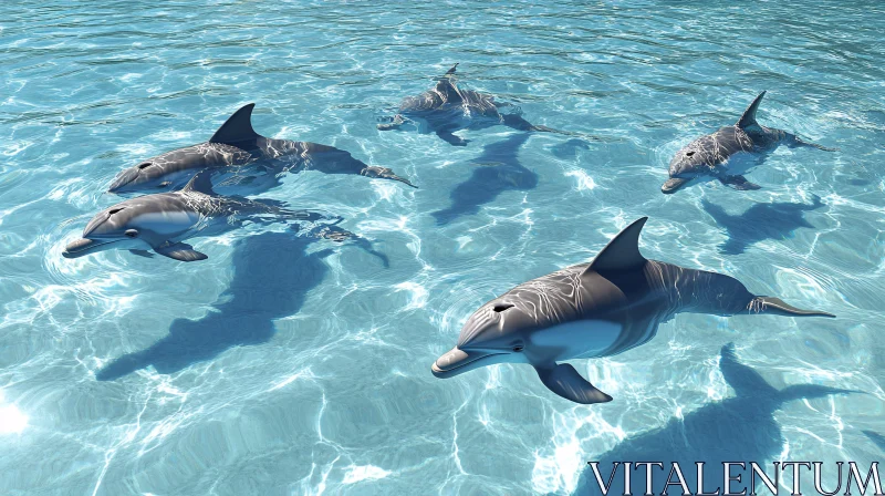 Serene Dolphin Swim Scene in Blue Waters AI Image