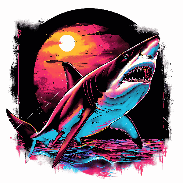 Vivid Shark Illustration Tee POD Design