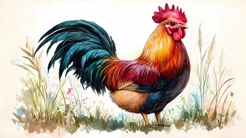 Colorful Rooster in Watercolor