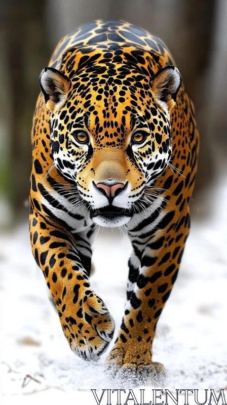 Powerful Jaguar in Snow AI Image