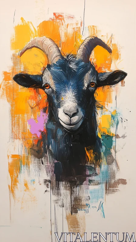 AI ART Vibrant Goat Art on Abstract Canvas