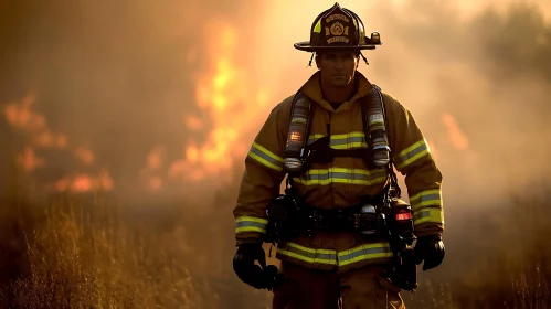Determined Firefighter in Action