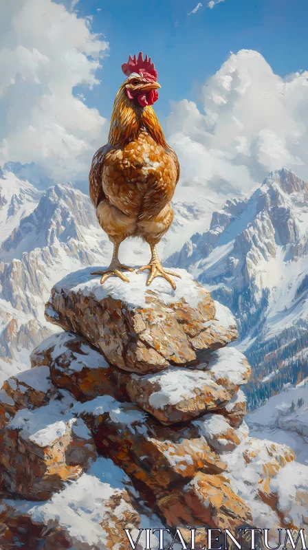 AI ART Chicken in Mountainous Snow Landscape