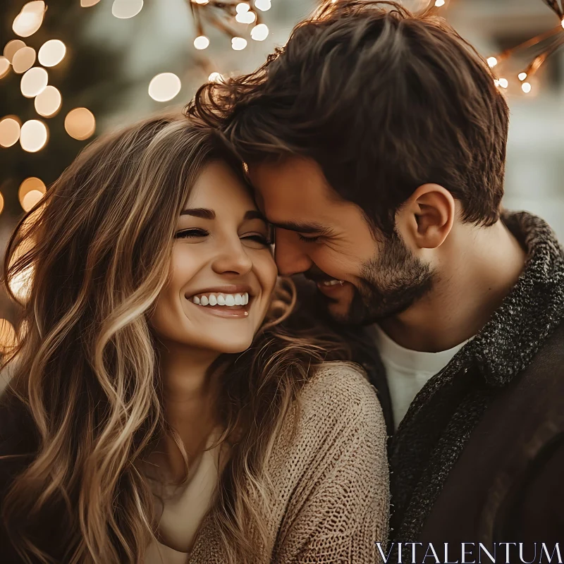 Smiling Couple in Love with Bokeh Lights AI Image