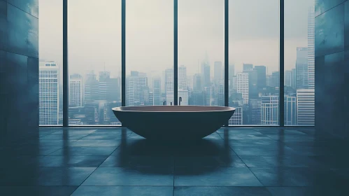 Elegant Bathroom Overlooking Urban Skyline