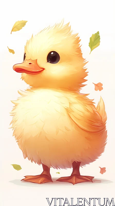 Cute Duckling with Leaves AI Image