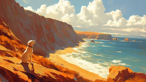 Canine Overlooks Coastal Landscape