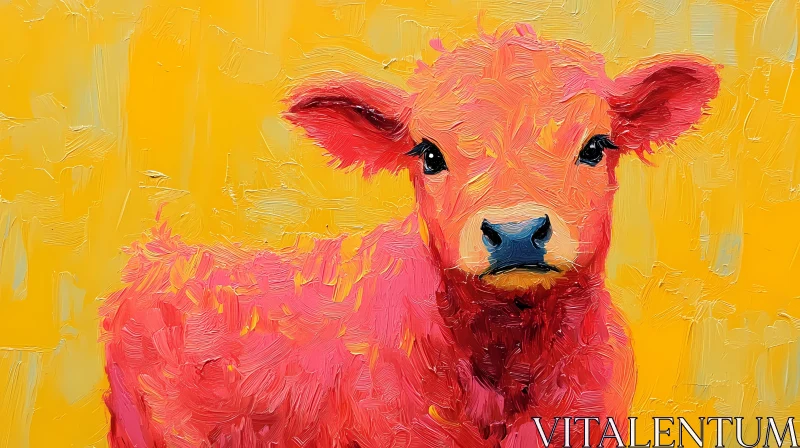 Vivid Pink and Orange Cow Art AI Image