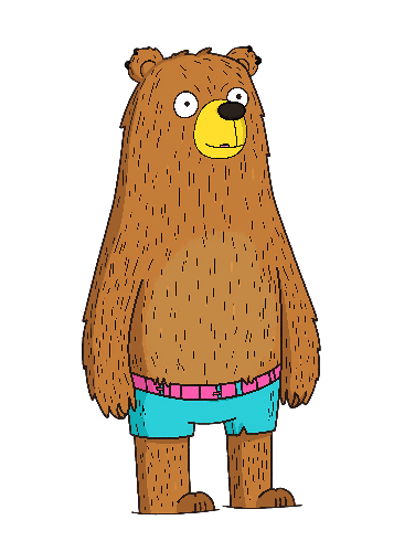 POD Design Cartoon Illustration of a Surprised Bear in Swim Trunks