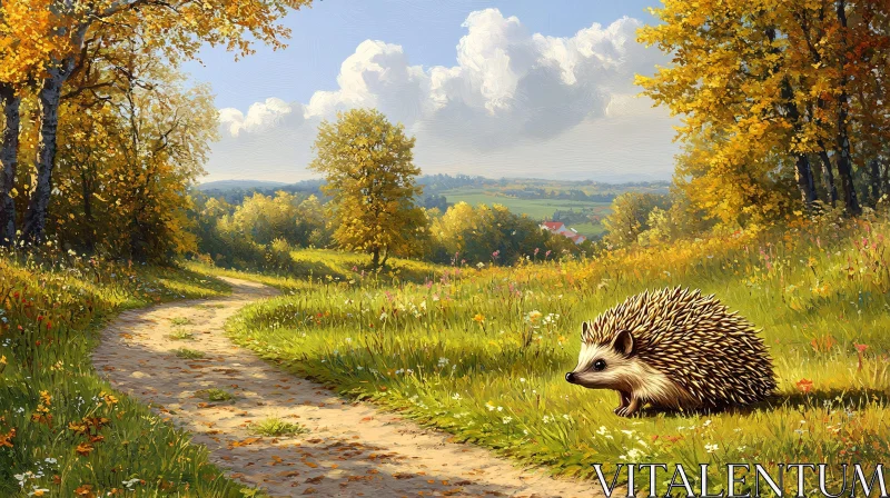 Hedgehog on Forest Path AI Image