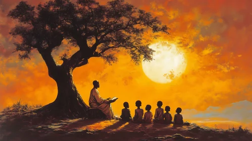 Children Learning Under Tree