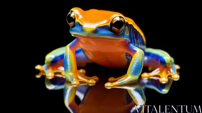 Colorful Bird Frog on Black Surface - Exotic Realism AI Image