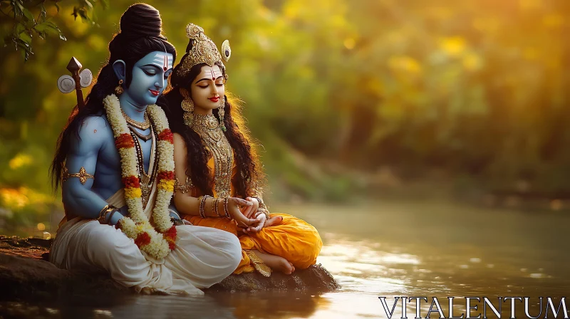 Meditative Gods by the River AI Image