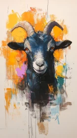 Vibrant Goat Art on Abstract Canvas