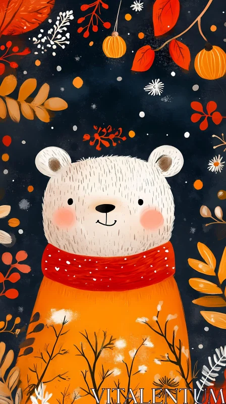 Charming Autumn Bear with Leaves AI Image