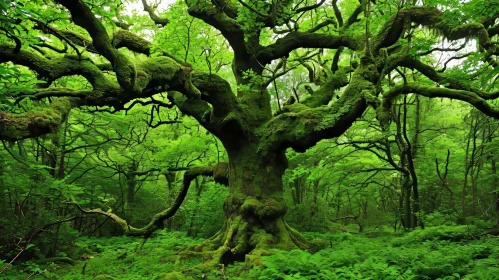Enchanting Forest with Ancient Tree and Moss