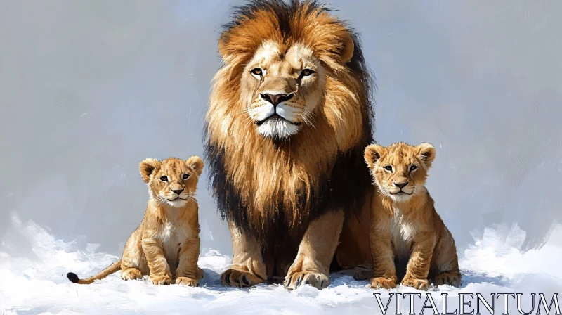 AI ART Regal Lion with Playful Cubs