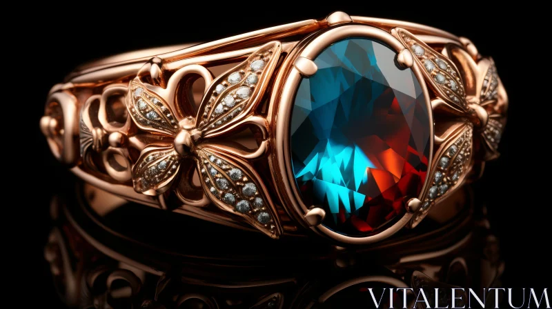 Oval Colored Stone Ring with Diamonds - Photorealistic Rendering AI Image