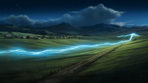 Powerful Lightning Bolt Strikes a Field at Night | Concept Art
