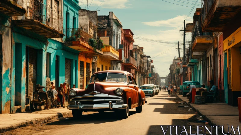 Vintage Car Journey in Sun-Soaked Cuba: A Villagecore Experience AI Image