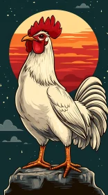 Stylized Rooster against a Sunset