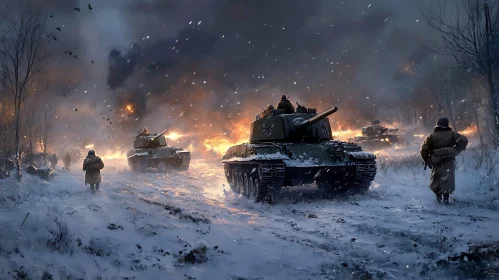 Winter Battlefield: Tanks and Soldiers