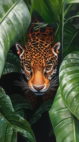 Wild Jaguar Among Tropical Greenery