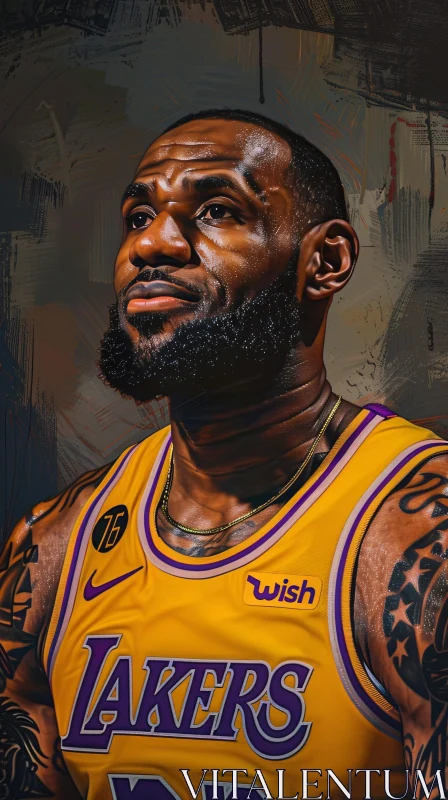 AI ART Powerful Portrait of LeBron James in Lakers Jersey