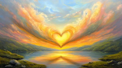 Romantic Lake Sunset Art