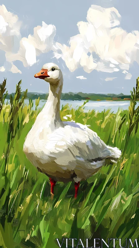 Goose in an Idyllic Landscape Art AI Image