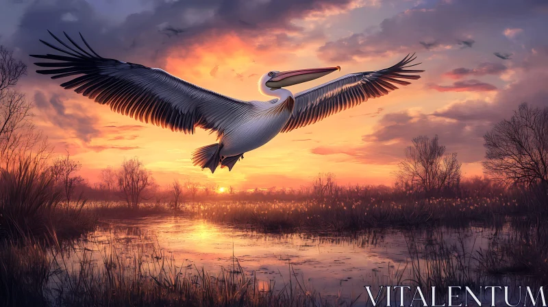 Sunset Pelican in Tranquil Waters AI Image