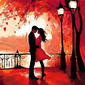 Passionate Couple's Embrace in Scarlet Ambiance