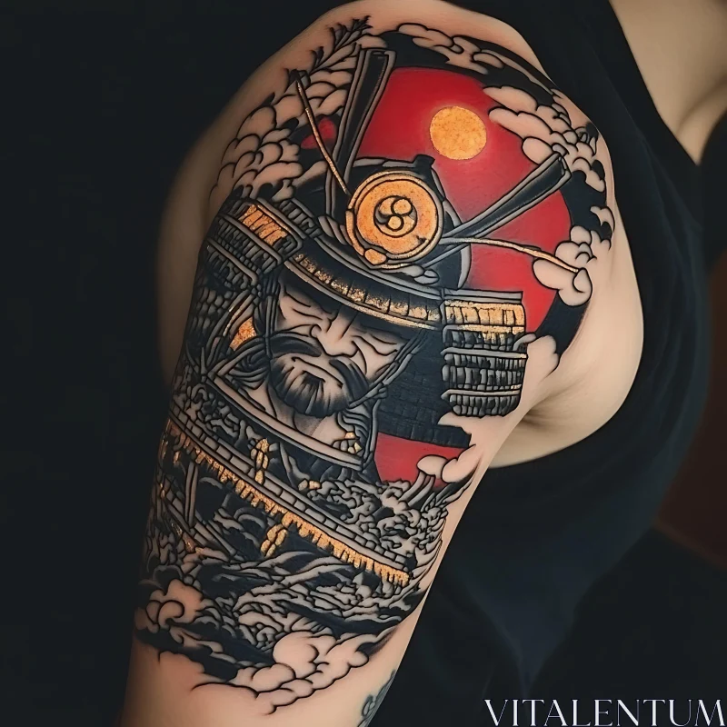 AI ART Shoulder Tattoo of Samurai Warrior